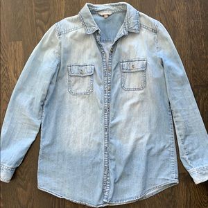 Light wash denim button down shirt